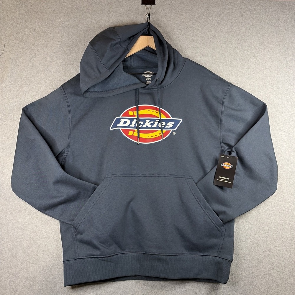 Dickies Men's Blue Pullover Fleece Hoodie w/ Pockets Logo Graphic - L